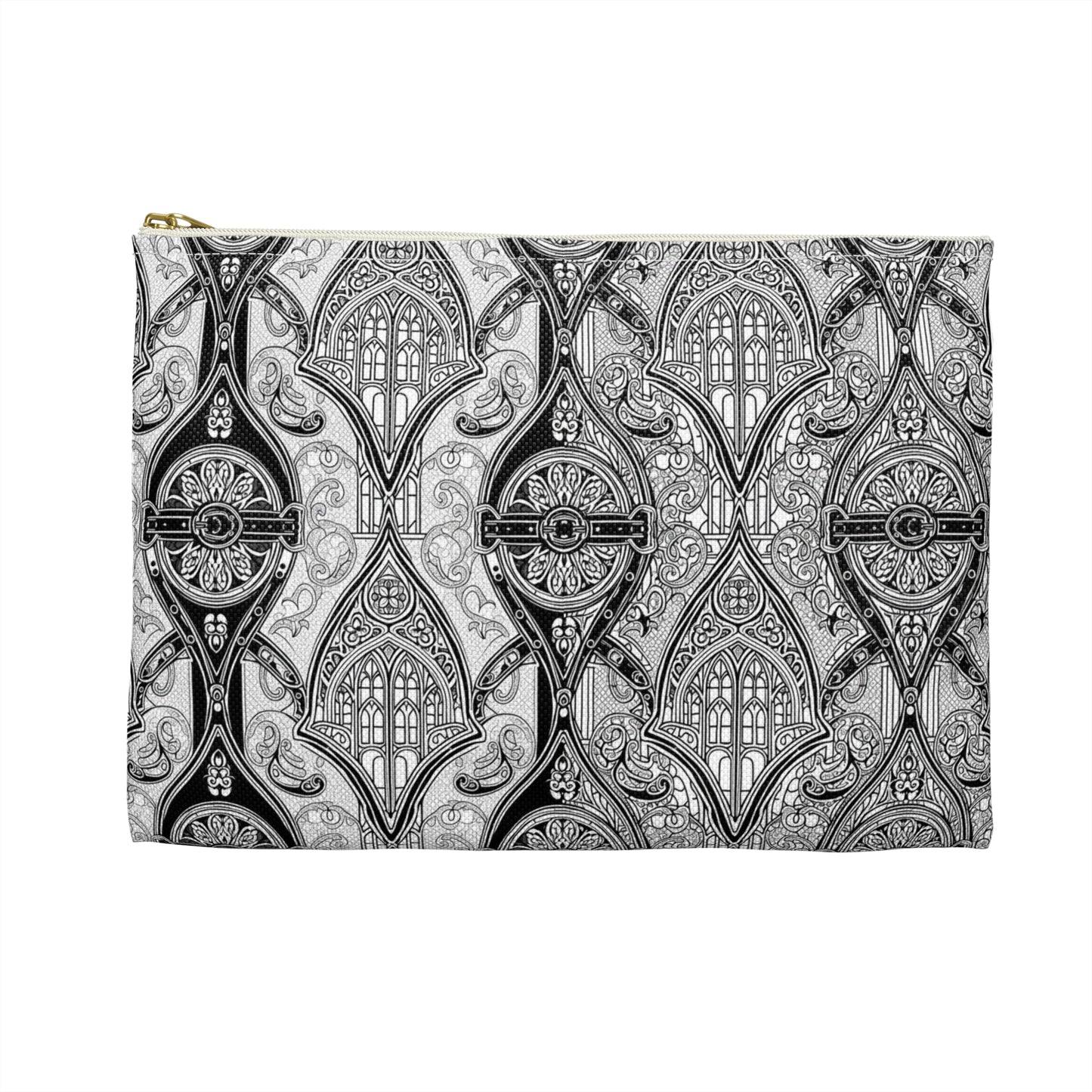 Church Window Pencil case, Stylish Makeup Bag, Travel Organizer, Gift for Her, Black and White Pattern