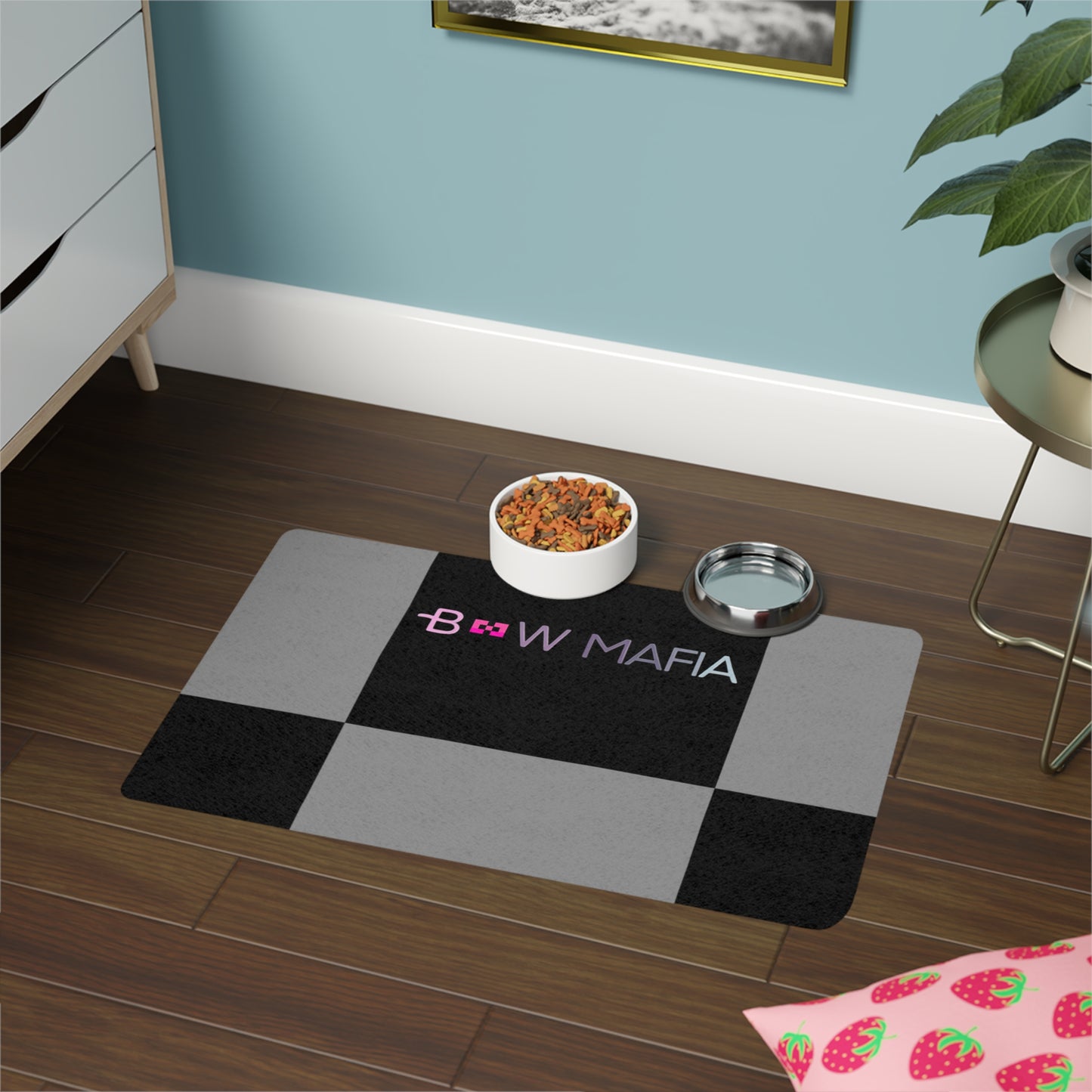 Bow Mafia Food Mat, Fun Feeding Barrier, Dog/Cat Dish Mat, Non-Slip Pet Accessory, Pet Gift, Home Decor