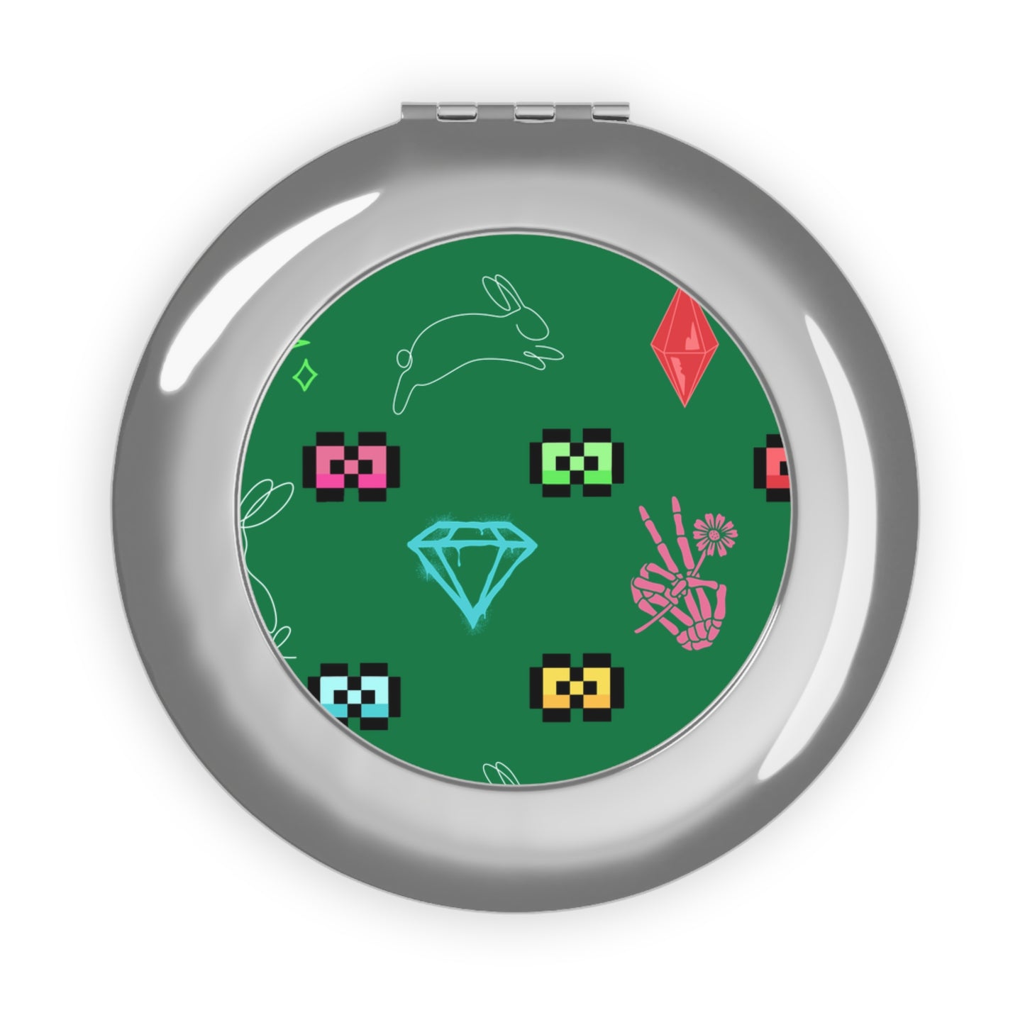Bow Mafia Travel Mirror - Cute Rabbit and Gem Design, Perfect Gift for Her, Makeup Accessory, Travel Essential, Easter