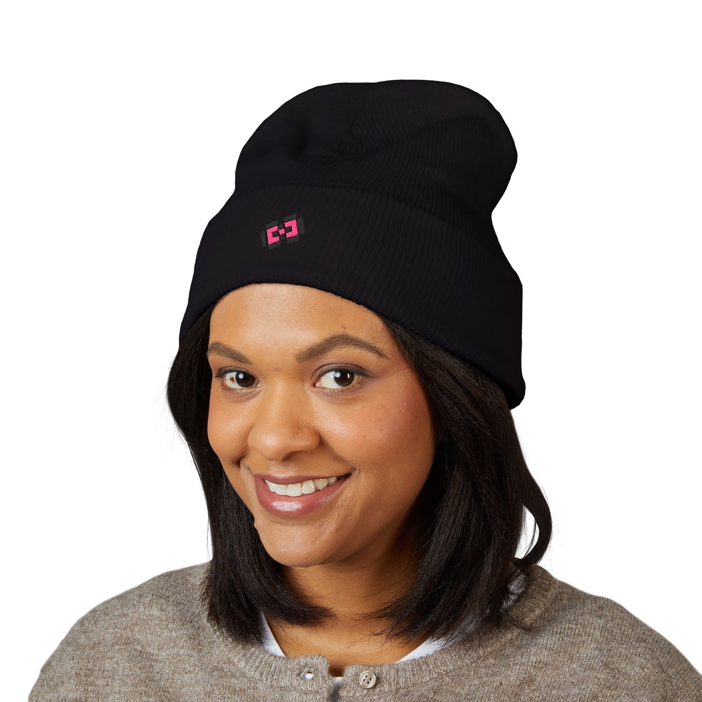 Classic Pink Bow Cuffed Beanie with Trendy Embroidery, Winter Accessory, Unisex Hat, Cool Gift for Him/Her, Casual Wear, Street Style