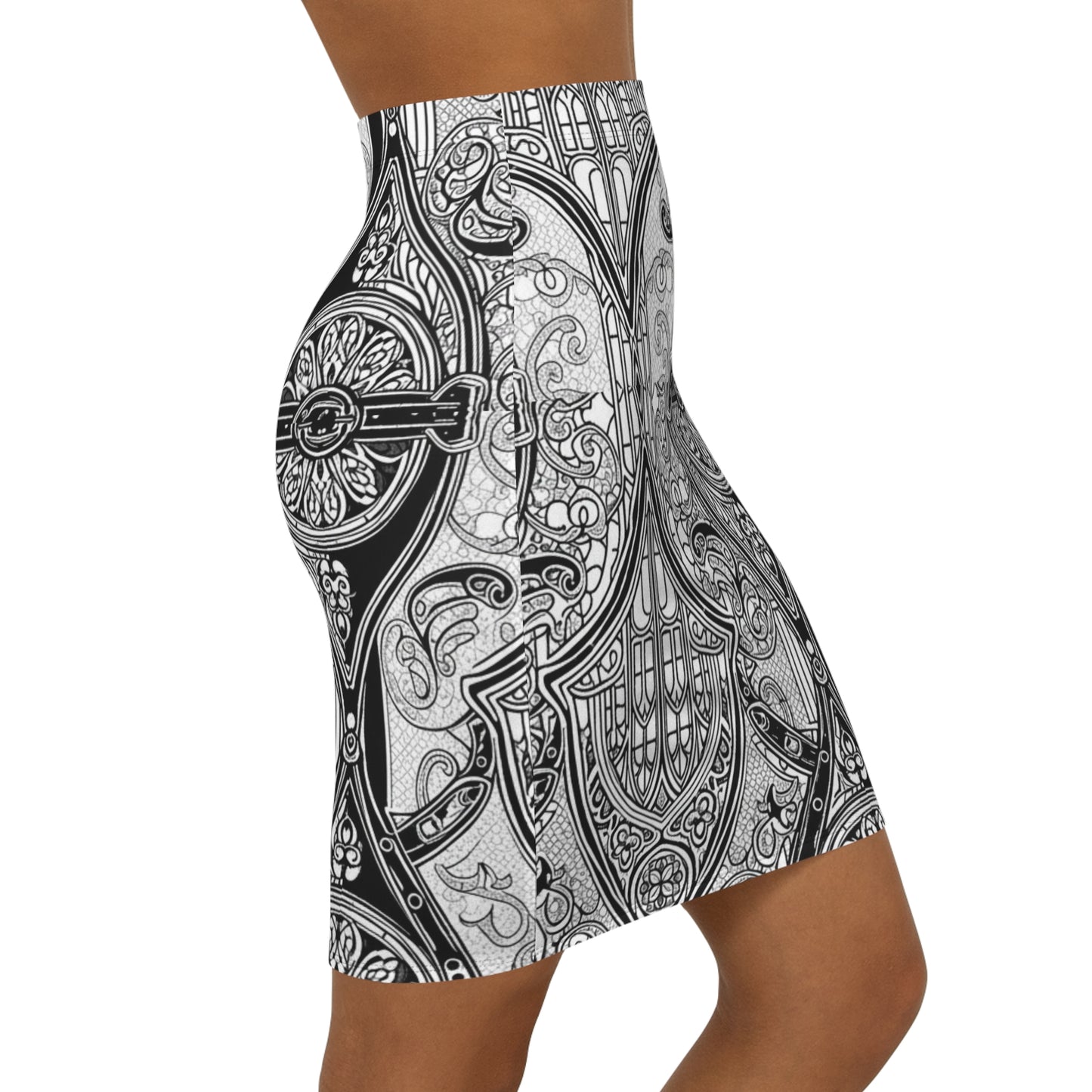 Church Windows Pencil Skirt, Stylish Skirt, Office Wear, Party Outfit, Black and White Pattern, Fashionable Pencil Skirt