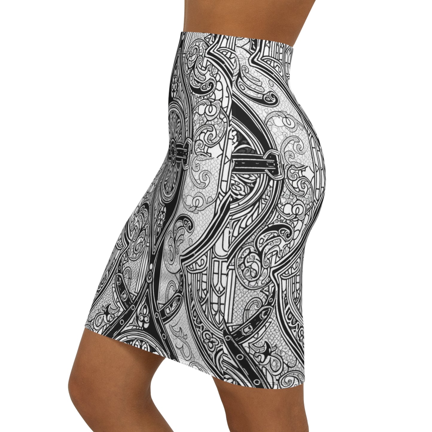 Church Windows Pencil Skirt, Stylish Skirt, Office Wear, Party Outfit, Black and White Pattern, Fashionable Pencil Skirt