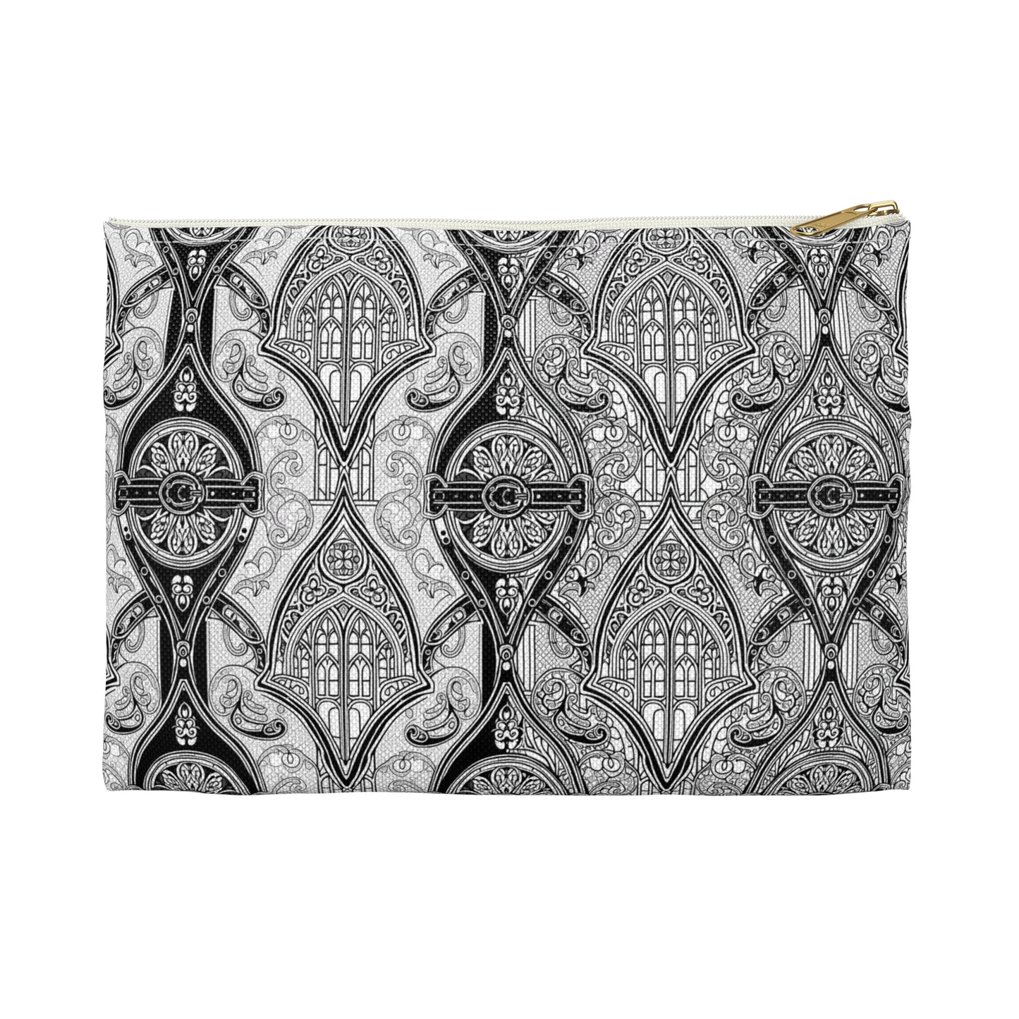 Church Window Pencil case, Stylish Makeup Bag, Travel Organizer, Gift for Her, Black and White Pattern