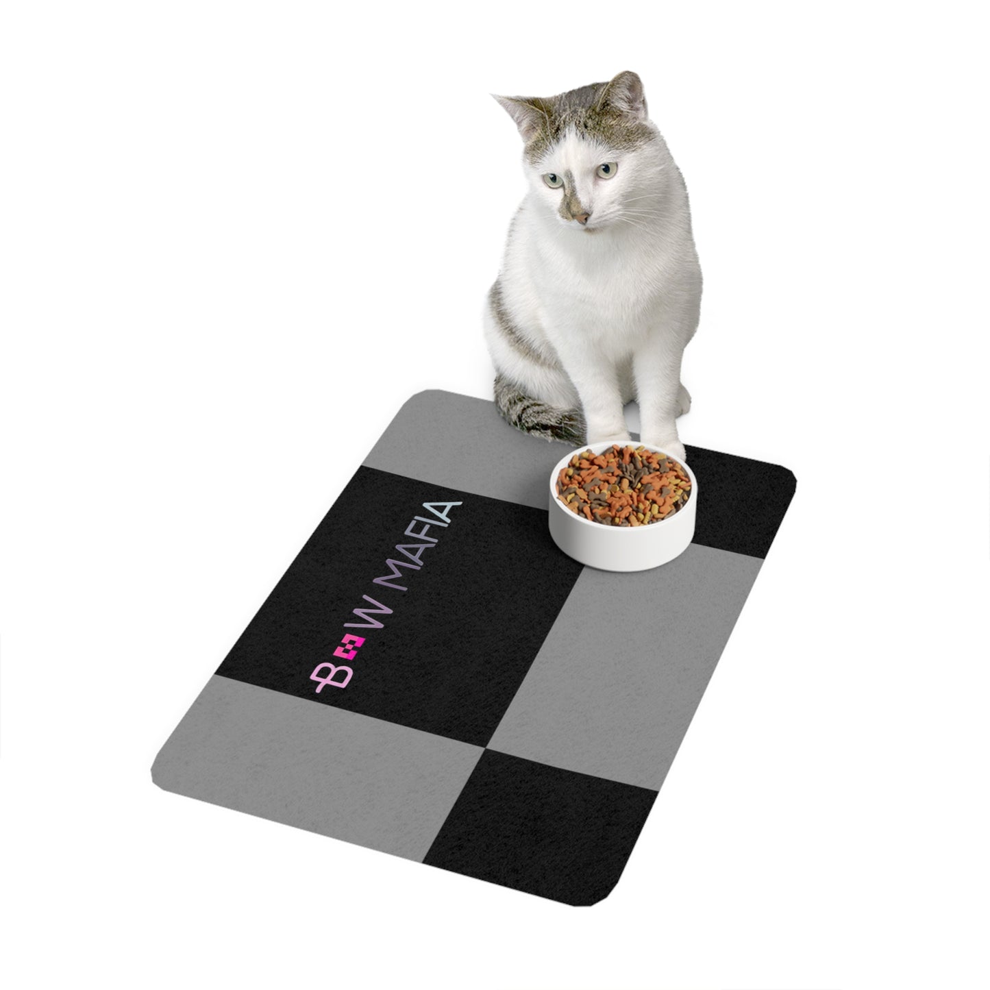 Bow Mafia Food Mat, Fun Feeding Barrier, Dog/Cat Dish Mat, Non-Slip Pet Accessory, Pet Gift, Home Decor
