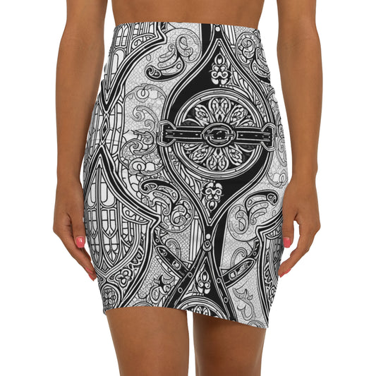 Church Windows Pencil Skirt, Stylish Skirt, Office Wear, Party Outfit, Black and White Pattern, Fashionable Pencil Skirt