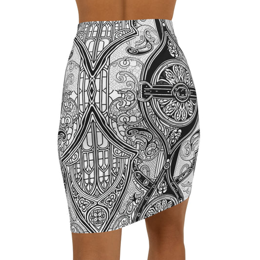 Church Windows Pencil Skirt, Stylish Skirt, Office Wear, Party Outfit, Black and White Pattern, Fashionable Pencil Skirt