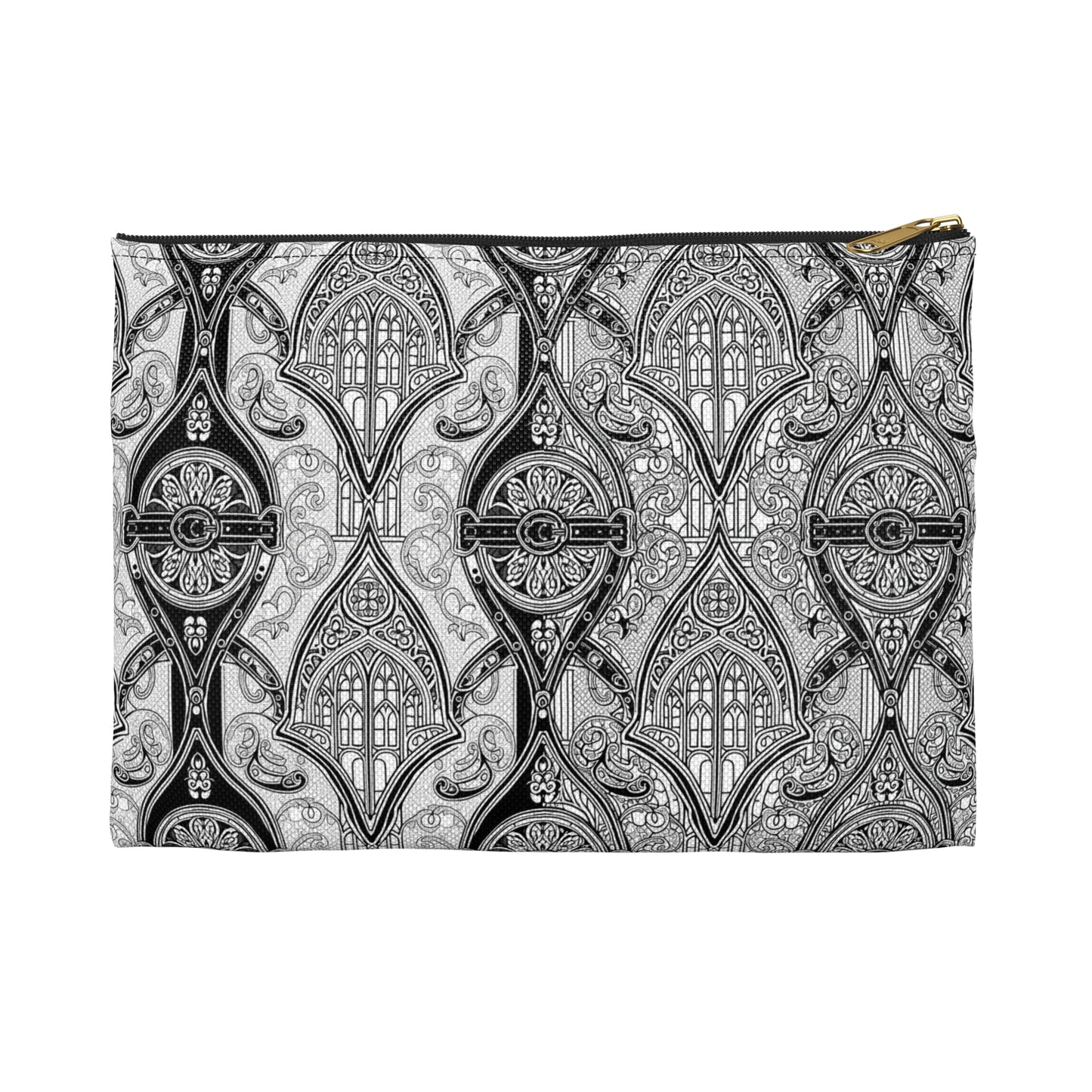 Church Window Pencil case, Stylish Makeup Bag, Travel Organizer, Gift for Her, Black and White Pattern